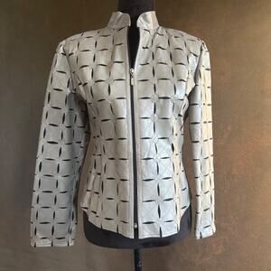Natto Women's Laser-Cut Genuine Lamb Leather Jacket, Size M – Made in Turkey
